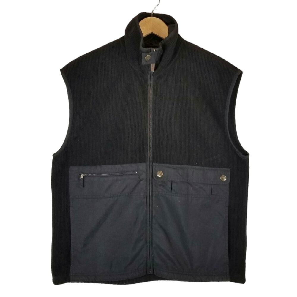Timberland Men's Vintage Y2K Ribbed Fleece Vest Black Size L Large